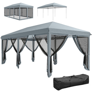 Tonnelle pliante tonnelle de jardin extérieure barnum pliant Pop-up pavillon de terrasse 6 x 3 m Anti-UV moustiquaires amovibles + Sac de Transport Gris