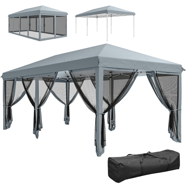 Tonnelle pliante tonnelle de jardin extérieure barnum pliant Pop-up pavillon de terrasse 6 x 3 m Anti-UV moustiquaires amovibles + Sac de Transport Gris