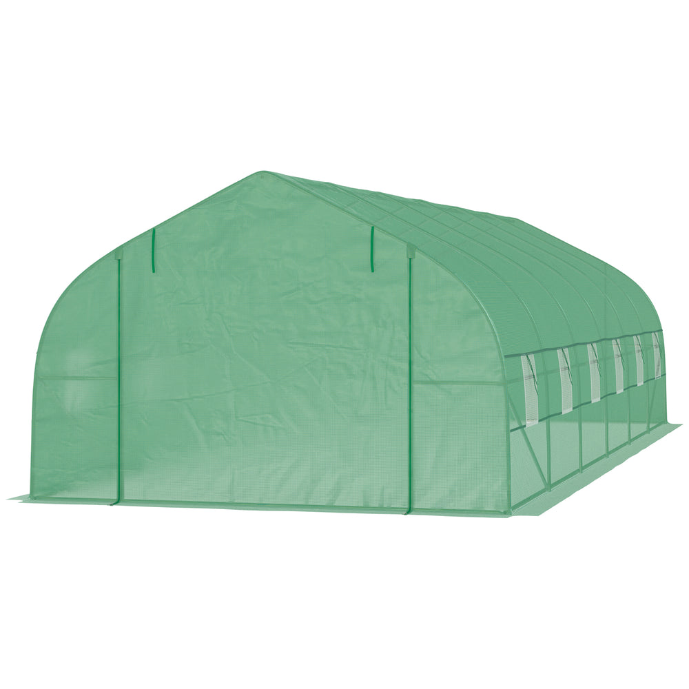 Serre de jardin tunnel 24 ㎡ grande taille 8 x 3 x 2 m avec bâche PE cadre en acier galvanisé Ø 24 mm  porte enroulable et 12 fenêtres vert