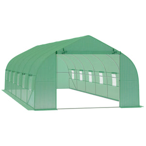 Serre de jardin tunnel 24 ㎡ grande taille 8 x 3 x 2 m avec bâche PE cadre en acier galvanisé Ø 24 mm  porte enroulable et 12 fenêtres vert
