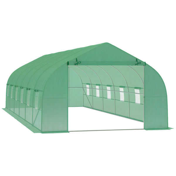 Serre de jardin tunnel 24 ㎡ grande taille 8 x 3 x 2 m avec bâche PE cadre en acier galvanisé Ø 24 mm  porte enroulable et 12 fenêtres vert