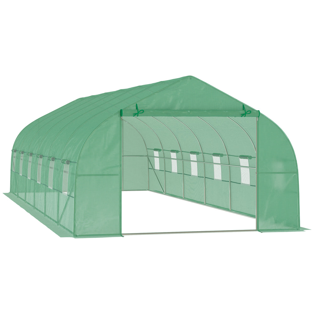 Serre de jardin tunnel 24 ㎡ grande taille 8 x 3 x 2 m avec bâche PE cadre en acier galvanisé Ø 24 mm  porte enroulable et 12 fenêtres vert
