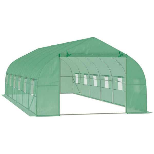 Serre de jardin tunnel 24 ㎡ grande taille 8 x 3 x 2 m avec bâche PE cadre en acier galvanisé Ø 24 mm  porte enroulable et 12 fenêtres vert