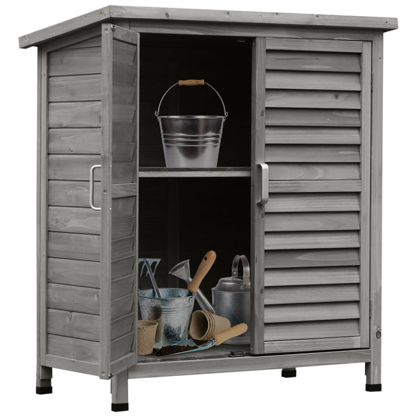 Armoire de jardin abri jardin remise pour outils sur pied dim. 87L x 46,5l x 96,5H cm  étagère portes persiennes toit bitumé gris