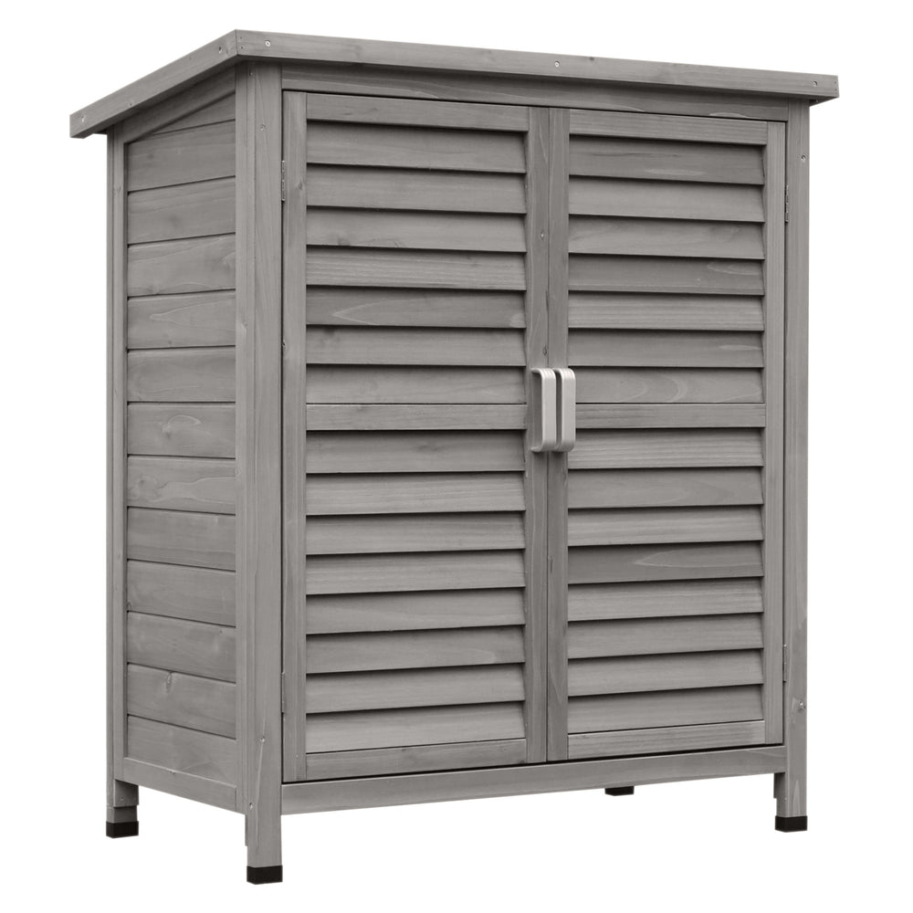 Armoire de jardin abri jardin remise pour outils sur pied dim. 87L x 46,5l x 96,5H cm  étagère portes persiennes toit bitumé gris