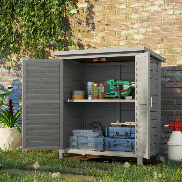 Armoire de jardin abri jardin remise pour outils sur pied dim. 87L x 46,5l x 96,5H cm  étagère portes persiennes toit bitumé gris