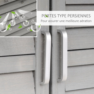 Armoire de jardin abri jardin remise pour outils sur pied dim. 87L x 46,5l x 96,5H cm  étagère portes persiennes toit bitumé gris