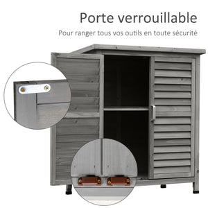 Armoire de jardin abri jardin remise pour outils sur pied dim. 87L x 46,5l x 96,5H cm  étagère portes persiennes toit bitumé gris