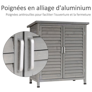 Armoire de jardin abri jardin remise pour outils sur pied dim. 87L x 46,5l x 96,5H cm  étagère portes persiennes toit bitumé gris