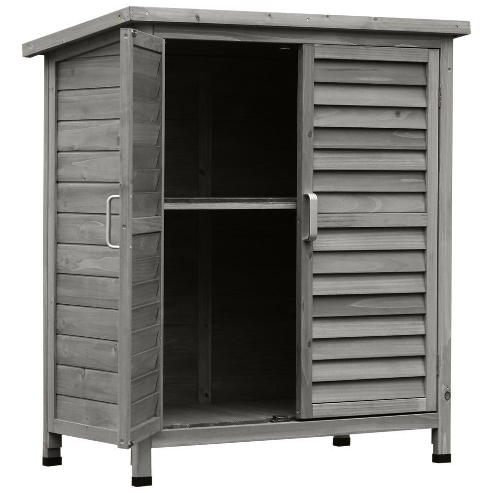 Armoire de jardin abri jardin remise pour outils sur pied dim. 87L x 46,5l x 96,5H cm  étagère portes persiennes toit bitumé gris
