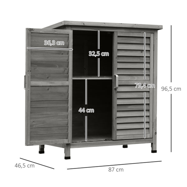 Armoire de jardin abri jardin remise pour outils sur pied dim. 87L x 46,5l x 96,5H cm  étagère portes persiennes toit bitumé gris