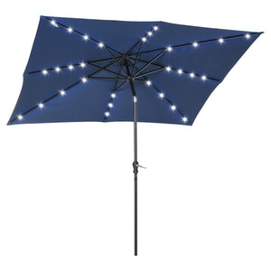 Parasol de jardin Parasol droit 3 x 2 m lumineux rectangulaire inclinable avec LED solaire acier polyester haute densité bleu