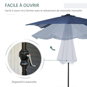 Parasol de jardin Parasol droit 3 x 2 m lumineux rectangulaire inclinable avec LED solaire acier polyester haute densité bleu