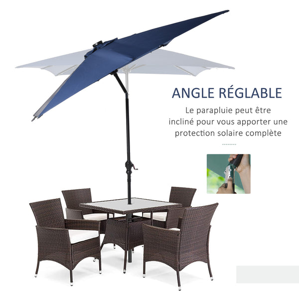 Parasol de jardin Parasol droit 3 x 2 m lumineux rectangulaire inclinable avec LED solaire acier polyester haute densité bleu