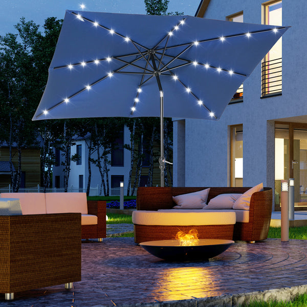 Parasol de jardin Parasol droit 3 x 2 m lumineux rectangulaire inclinable avec LED solaire acier polyester haute densité bleu