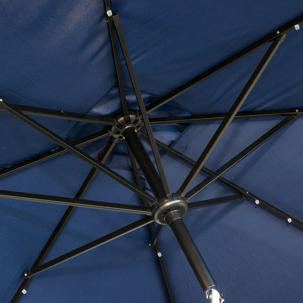 Parasol de jardin Parasol droit 3 x 2 m lumineux rectangulaire inclinable avec LED solaire acier polyester haute densité bleu