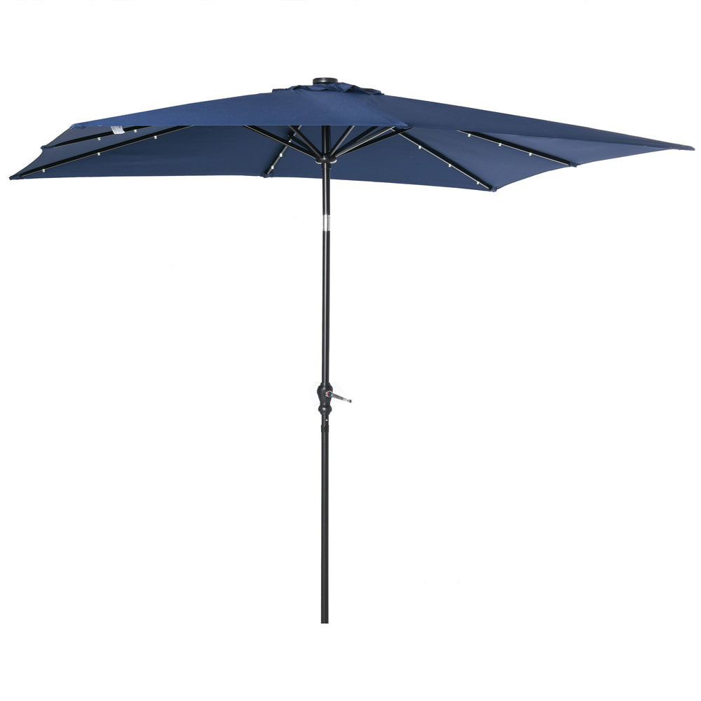 Parasol de jardin Parasol droit 3 x 2 m lumineux rectangulaire inclinable avec LED solaire acier polyester haute densité bleu