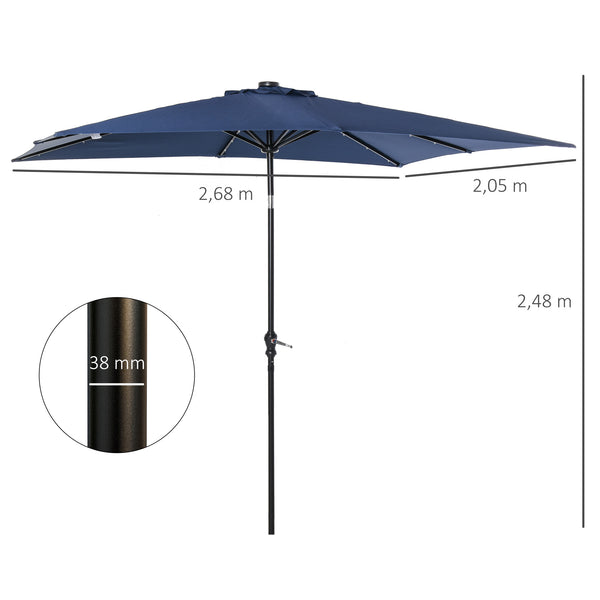 Parasol de jardin Parasol droit 3 x 2 m lumineux rectangulaire inclinable avec LED solaire acier polyester haute densité bleu