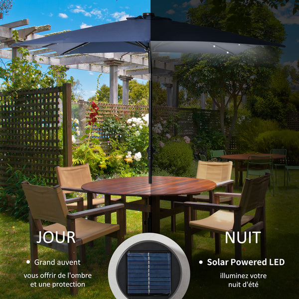 Parasol de jardin Parasol droit 3 x 2 m lumineux rectangulaire inclinable avec LED solaire acier polyester haute densité bleu