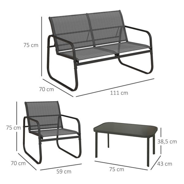 Salon de jardin ensemble de mobilier de jardin 4 pièces avec 2 fauteuils 1 canapé 2 places d'extérieur et table basse avec plateau en verre trempé noir