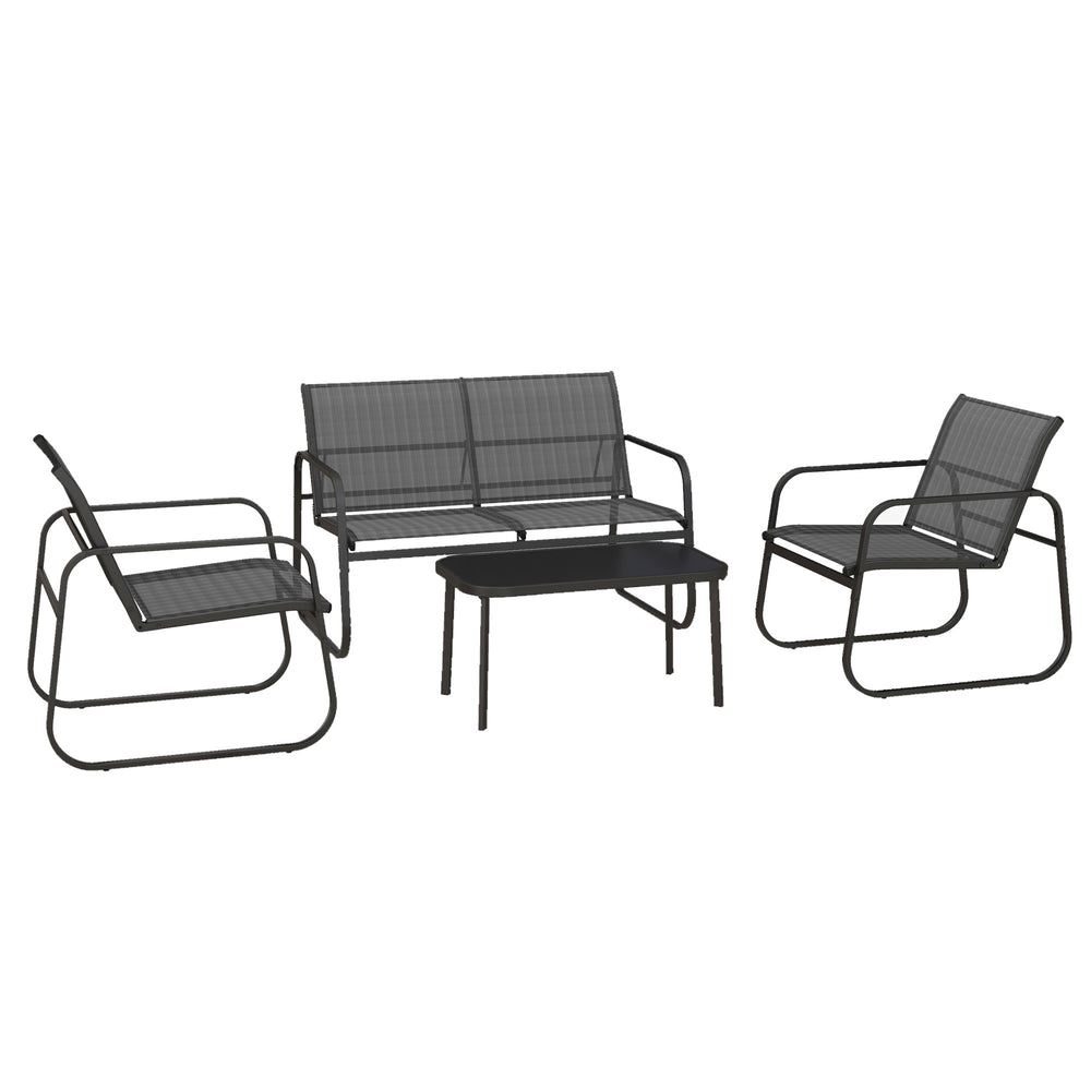 Salon de jardin ensemble de mobilier de jardin 4 pièces avec 2 fauteuils 1 canapé 2 places d'extérieur et table basse avec plateau en verre trempé noir