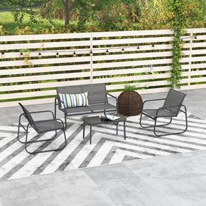 Salon de jardin ensemble de mobilier de jardin 4 pièces avec 2 fauteuils 1 canapé 2 places d'extérieur et table basse avec plateau en verre trempé noir
