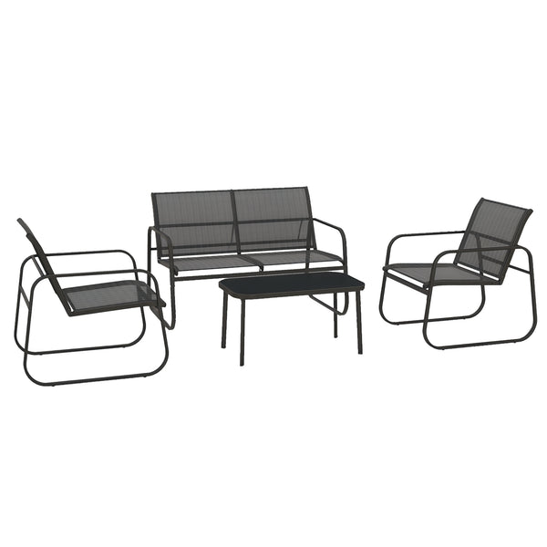 Salon de jardin ensemble de mobilier de jardin 4 pièces avec 2 fauteuils 1 canapé 2 places d'extérieur et table basse avec plateau en verre trempé noir