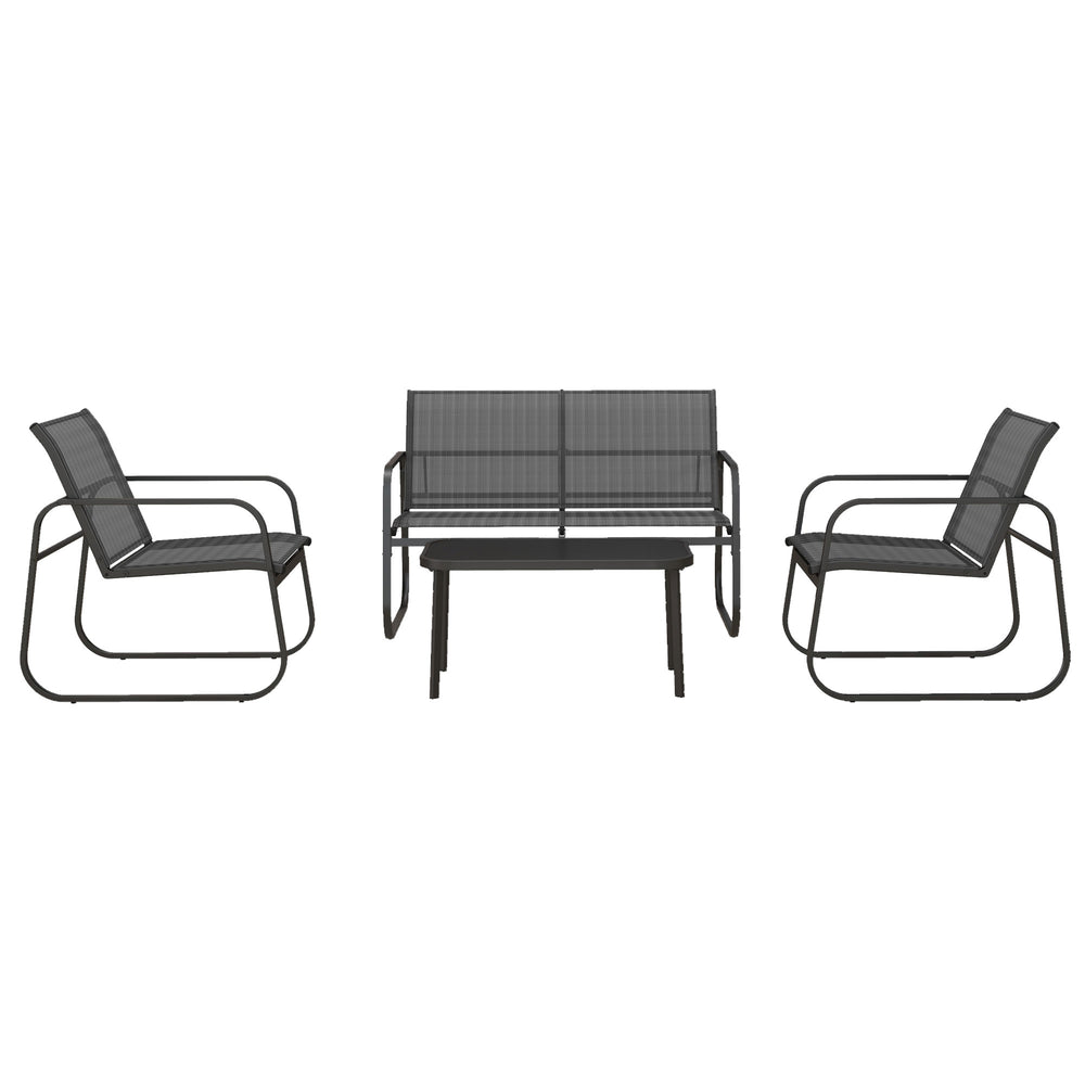 Salon de jardin ensemble de mobilier de jardin 4 pièces avec 2 fauteuils 1 canapé 2 places d'extérieur et table basse avec plateau en verre trempé noir