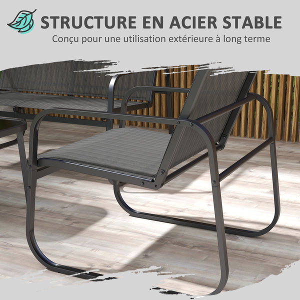 Salon de jardin ensemble de mobilier de jardin 4 pièces avec 2 fauteuils 1 canapé 2 places d'extérieur et table basse avec plateau en verre trempé noir