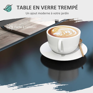 Salon de jardin ensemble de mobilier de jardin 4 pièces avec 2 fauteuils 1 canapé 2 places d'extérieur et table basse avec plateau en verre trempé noir