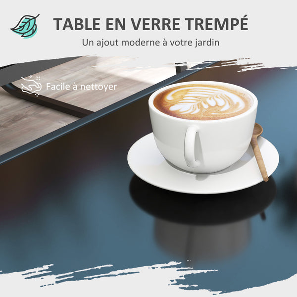 Salon de jardin ensemble de mobilier de jardin 4 pièces avec 2 fauteuils 1 canapé 2 places d'extérieur et table basse avec plateau en verre trempé noir