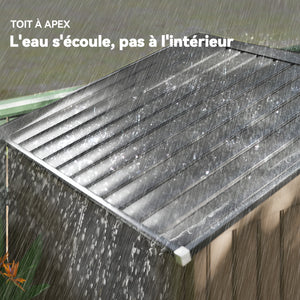 Abri de jardin en métal 2,77 m² cabane de jardin 213 x 130 x 185 cm cabanon rangement outils avec fondation, porte coulissante verrouillables et 4 aérations - marron