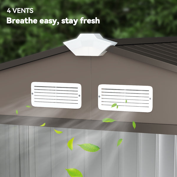Abri de jardin en métal 2,77 m² cabane de jardin 213 x 130 x 185 cm cabanon rangement outils avec fondation, porte coulissante verrouillables et 4 aérations - marron