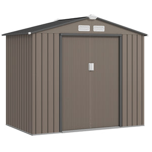Abri de jardin en métal 2,77 m² cabane de jardin 213 x 130 x 185 cm cabanon rangement outils avec fondation, porte coulissante verrouillables et 4 aérations - marron