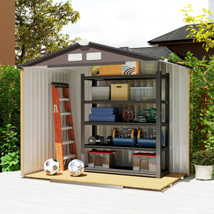 Abri de jardin en métal 2,77 m² cabane de jardin 213 x 130 x 185 cm cabanon rangement outils avec fondation, porte coulissante verrouillables et 4 aérations - marron