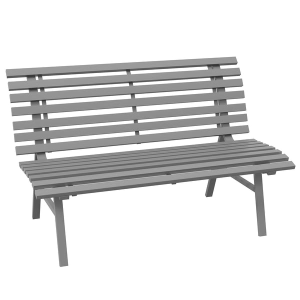 Banc de jardin banquette extérieur 2 Places Assise Dossier à Lattes, en aluminium, dim. 123L x 67l x 79H cm, gris