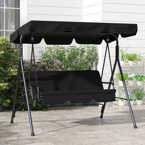 Balancelle de Jardin 3 Places Toit Inclinaison réglable Coussins Assise et Dossier 1,72L x 1,1l x 1,53H m Acier Noir Polyester Noire