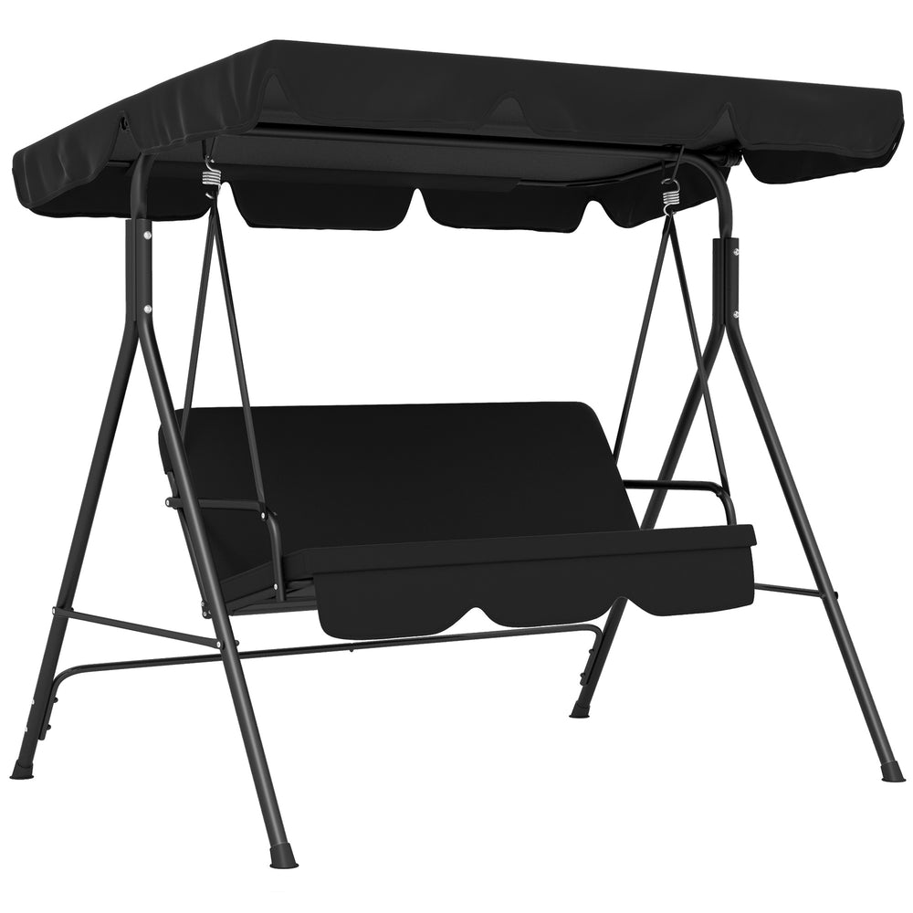 Balancelle de Jardin 3 Places Toit Inclinaison réglable Coussins Assise et Dossier 1,72L x 1,1l x 1,53H m Acier Noir Polyester Noire