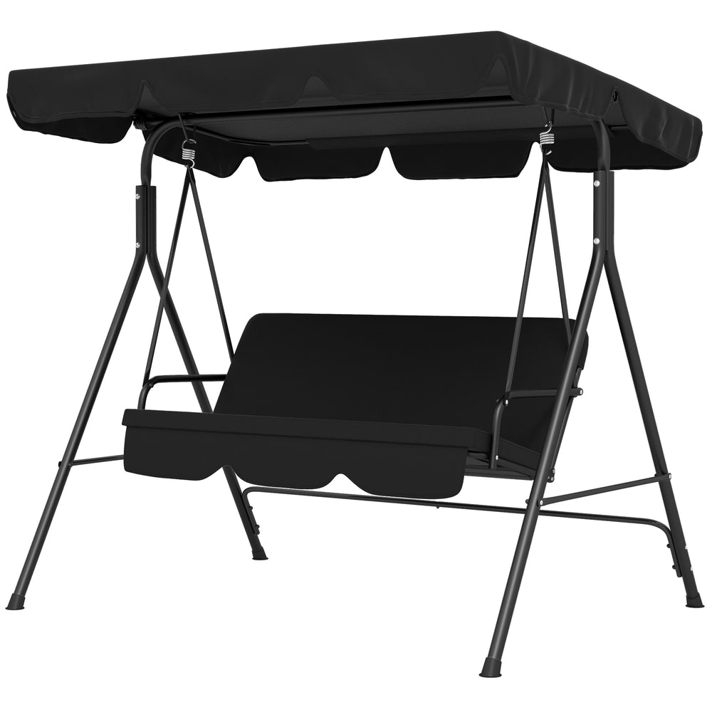 Balancelle de Jardin 3 Places Toit Inclinaison réglable Coussins Assise et Dossier 1,72L x 1,1l x 1,53H m Acier Noir Polyester Noire
