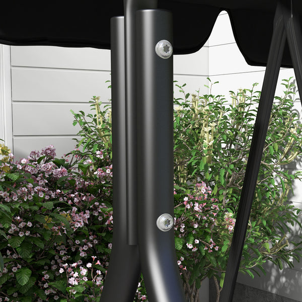 Balancelle de Jardin 3 Places Toit Inclinaison réglable Coussins Assise et Dossier 1,72L x 1,1l x 1,53H m Acier Noir Polyester Noire