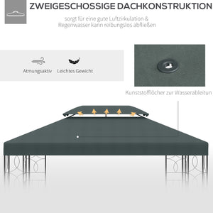 Toit de Rechange pour Pavillon de Jardin en Métal Partyzelt Polyester 3x3m Gris Anthracite