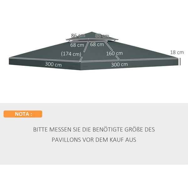 Toit de Rechange pour Pavillon de Jardin en Métal Partyzelt Polyester 3x3m Gris Anthracite