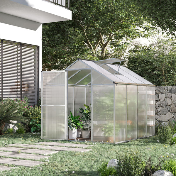 Serre de Jardin Aluminium Polycarbonate 4,6 m² dim. 2,42L x 1,9l x 1,95H m Lucarne Porte loquet
