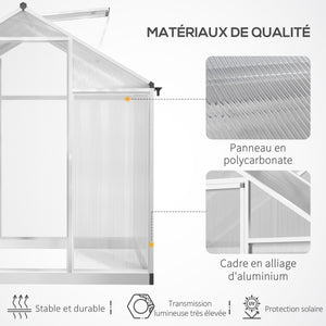 Serre de Jardin Aluminium Polycarbonate 4,6 m² dim. 2,42L x 1,9l x 1,95H m Lucarne Porte loquet