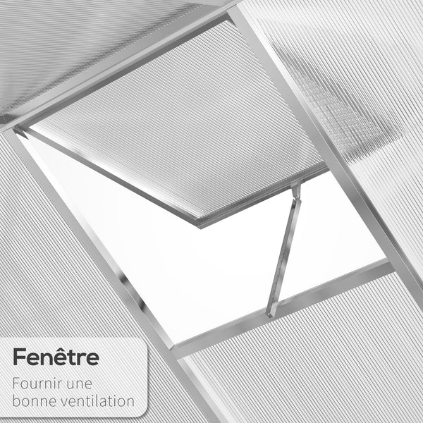 Serre de Jardin Aluminium Polycarbonate 4,6 m² dim. 2,42L x 1,9l x 1,95H m Lucarne Porte loquet