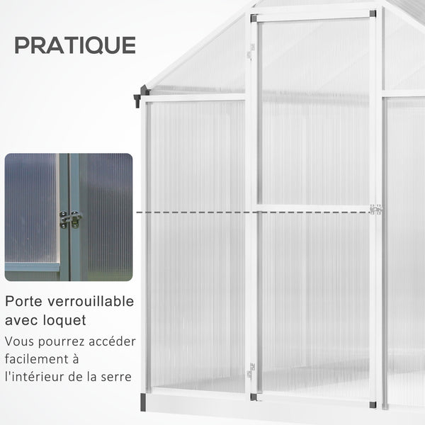 Serre de Jardin Aluminium Polycarbonate 4,6 m² dim. 2,42L x 1,9l x 1,95H m Lucarne Porte loquet