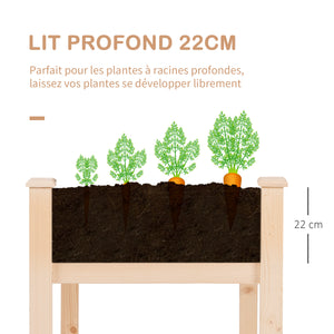 Jardinière sur Pieds Potager dim. 122L x 56l x 76H cm Inserts d'irrigation + Feutre de Drainage Inclus Bois Massif Sapin