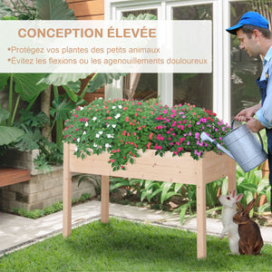 Jardinière sur Pieds Potager dim. 122L x 56l x 76H cm Inserts d'irrigation + Feutre de Drainage Inclus Bois Massif Sapin