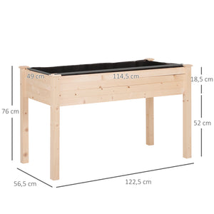 Jardinière sur Pieds Potager dim. 122L x 56l x 76H cm Inserts d'irrigation + Feutre de Drainage Inclus Bois Massif Sapin