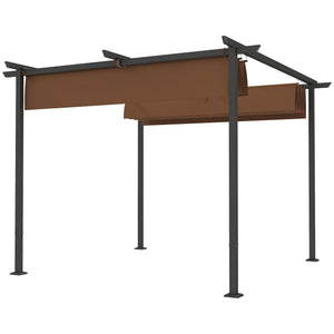 Pergola jardin exterieur 3 x 3 m pergola coulissante rétractable, tonnelle de jardin en toile polyester haute densité 180g/m², abri soleil UPF30+, pour terrasse, patio, arrière-cours, marron